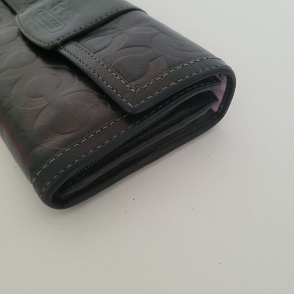 Coach Wallet Leather Signature Black Purple Bifold 8x4 Large Envelope Boho - Picture 8 of 9